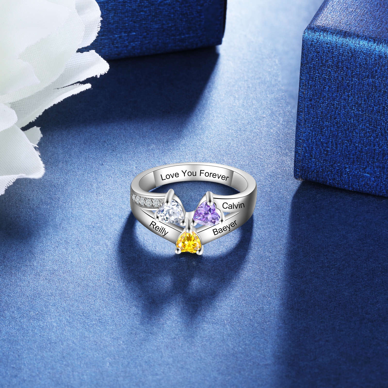 Personalised Birthstone Mother Ring Engraved 3 Names Promise Ring Gifts for Her-Jessemade AU