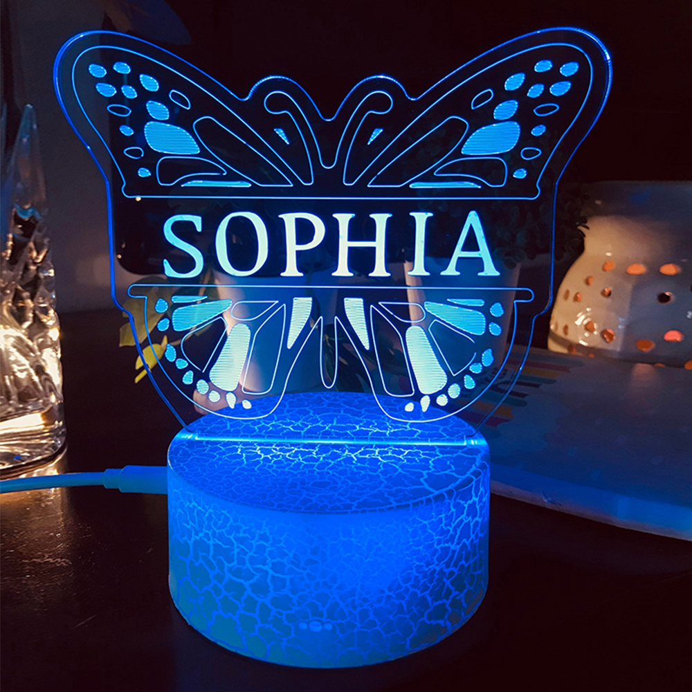 Multi-Coloured Butterfly Night Light Custom Name 3D Acrylic Lamp for Kids Room & Birthday Gift LED Nursery-Jessemade AU