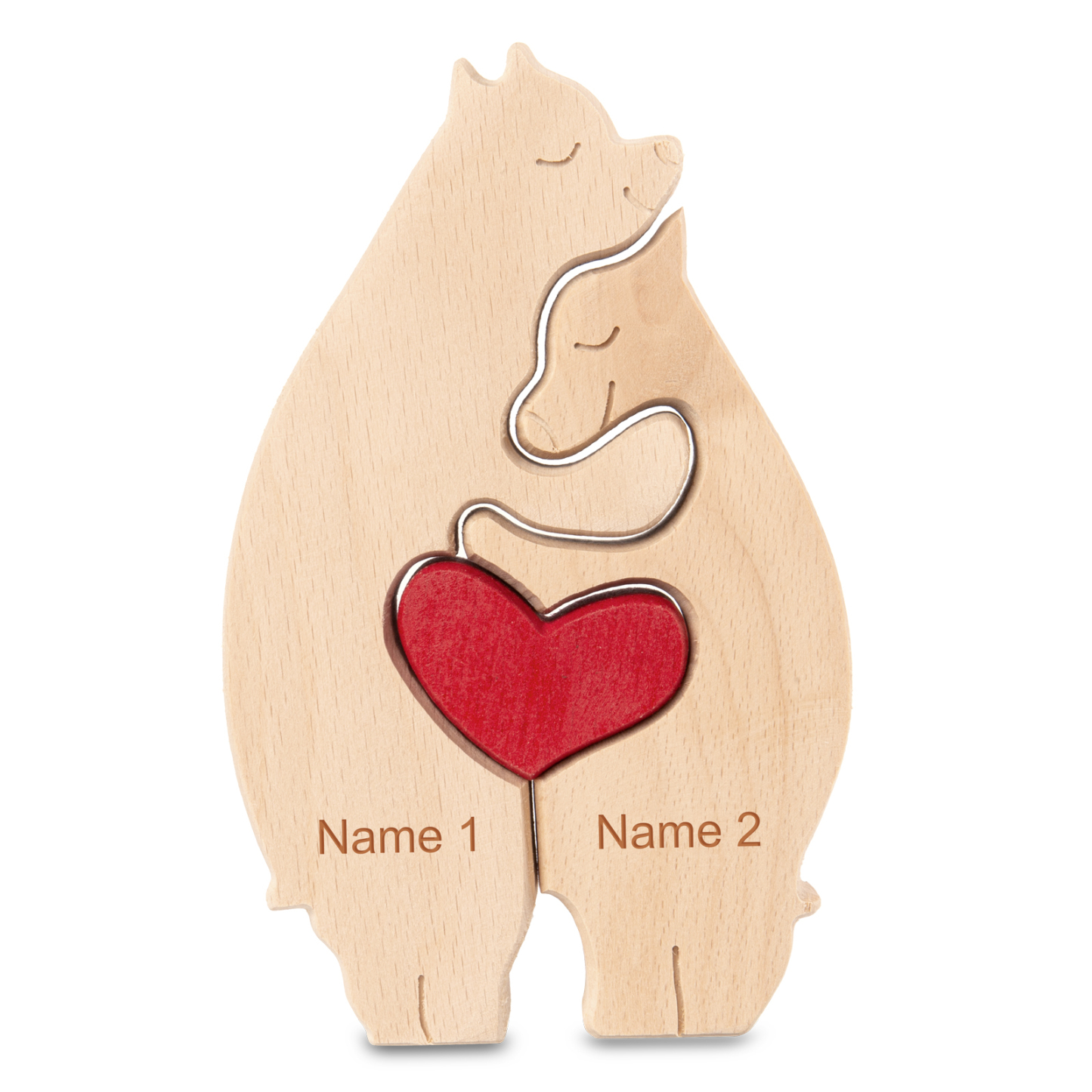 Personalised Wooden Animal Puzzle Custom 2 Names Puzzle Hedgehog Bear Elephant Hug Ornament Gifts for Family Couple-Jessemade AU