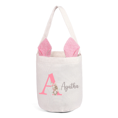 Personalised Bunny Tote Bag Custom Name & Letter Bunny Bucket Bag Easter Gifts for Kids-Jessemade AU