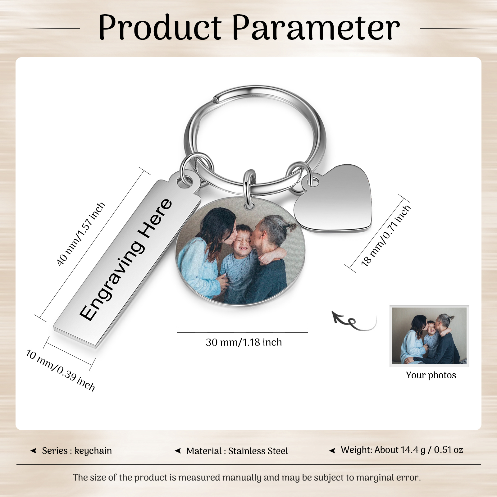 Personalised Photo Keychain Custom Text Keychain Stainless Steel Gifts For Him/Her-Jessemade AU