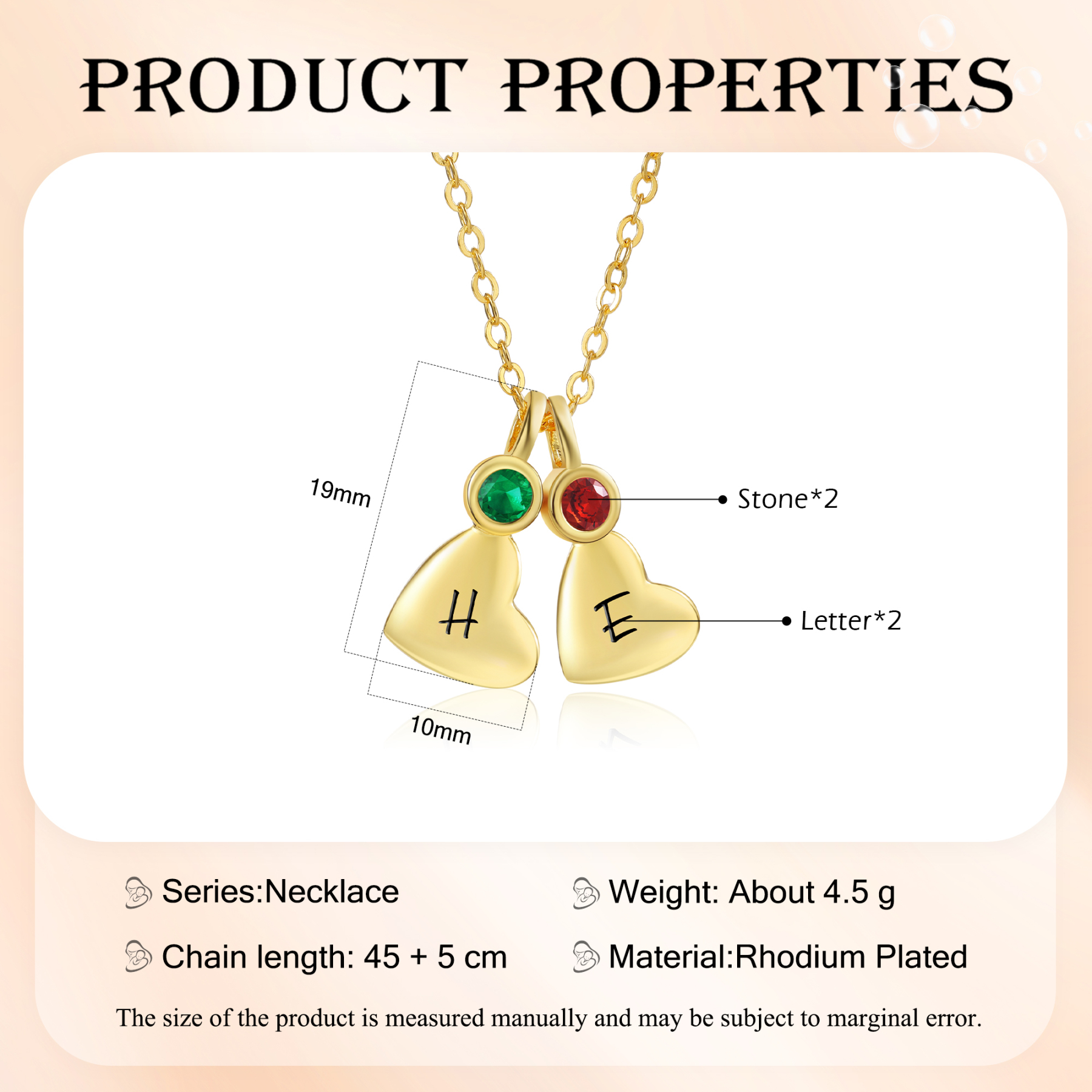 Personalised Heart Pendant Necklace Custom 2 Letters & 2 Birthstones Necklace Gifts for Her-Jessemade AU