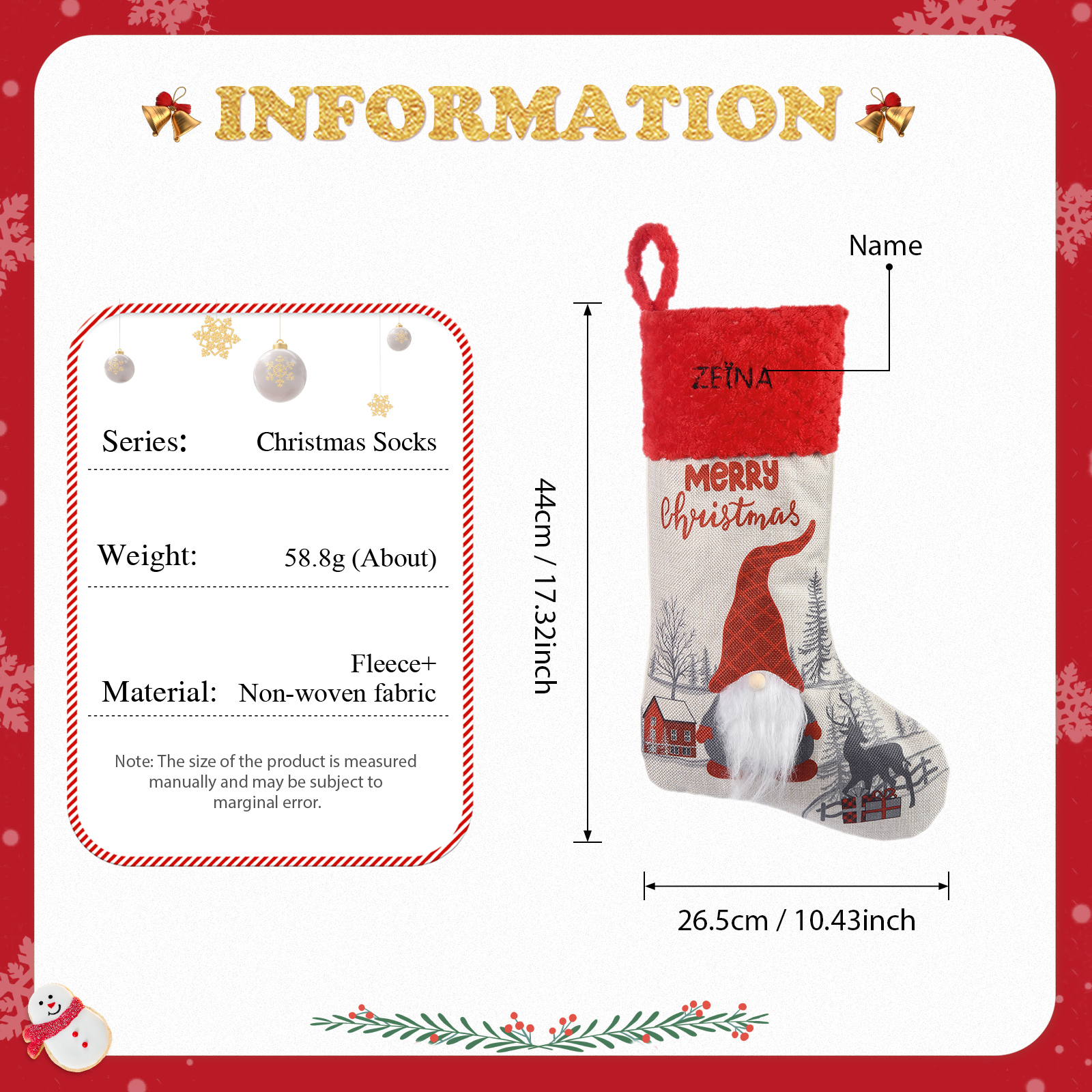 Personalised Christmas Stocking Ornaments Custom 1 Name Santa Claus Socks Gifts for Family Friends-Jessemade AU