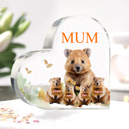 Personalised Acrylic Heart Keepsake Custom 1 Text & 4 Names Ornament Quokka Family Gift for Mother/Grandma-Jessemade AU