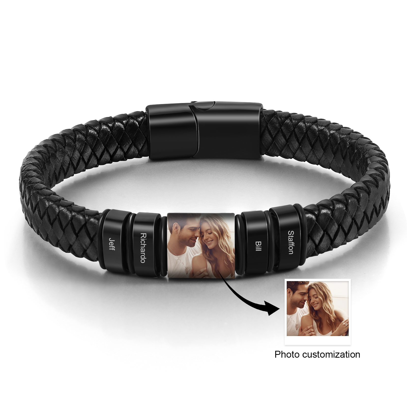 4 Names - Personalised Men's Leather Bracelet Custom Photo Braided Bracelet Gift for Him-Jessemade AU