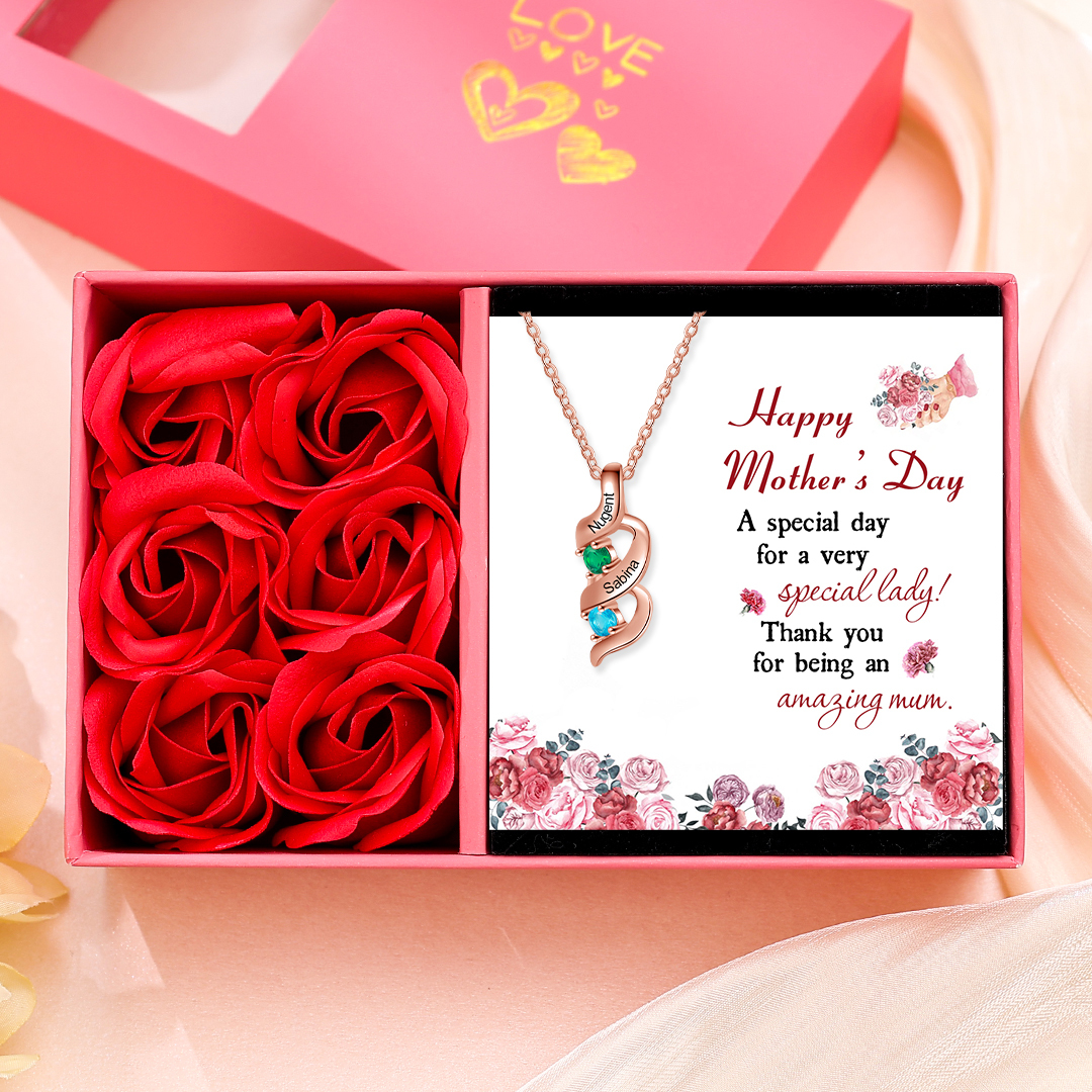 Personalised Necklace Cascading Pendant with 2 Birthstones Engraving 2 Names Gifts for Her-Jessemade AU