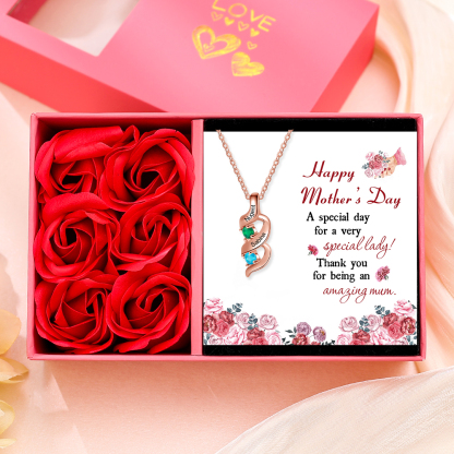 Personalised Necklace Cascading Pendant with 2 Birthstones Engraving 2 Names Gifts for Her-Jessemade AU