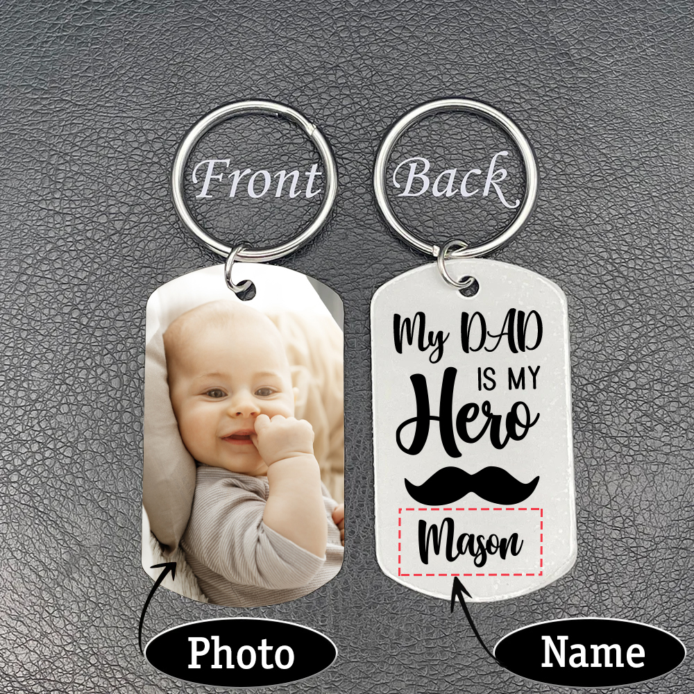 Personalised Photo Keychain Custom Name Father Keychain - My Dad is My Hero-Jessemade AU