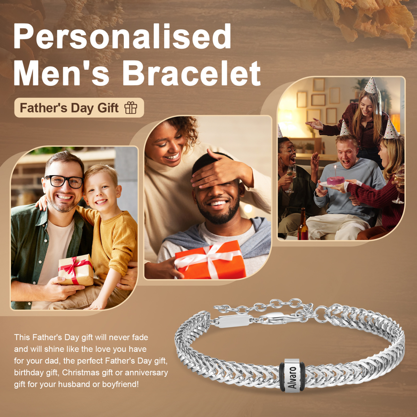 Personalised Men's Beaded Bracelet Custom 2 Names Adjustable Bracelets Stainless Steel Gifts for Him-Jessemade AU