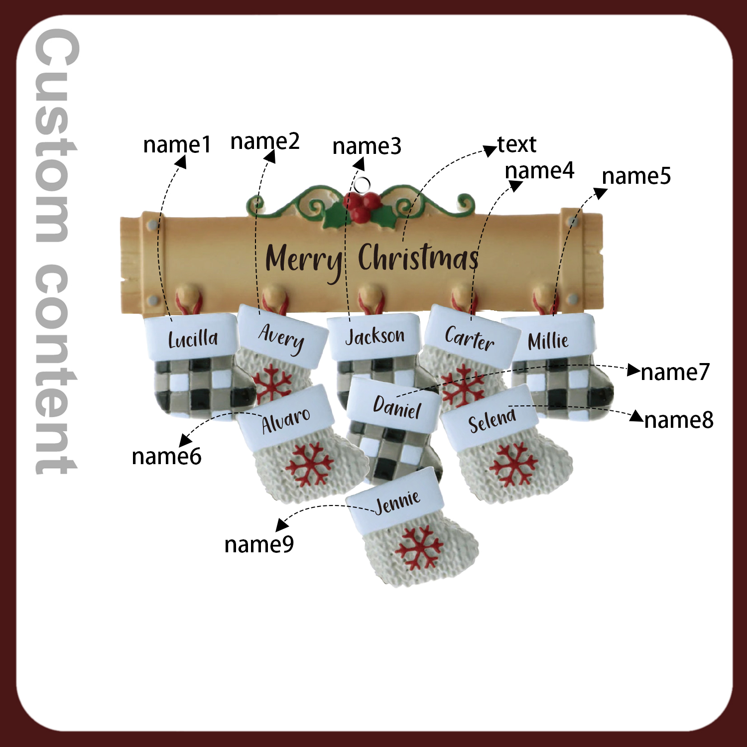 9 Names - Personalised Christmas Stockings Ornaments Customised Name & Text Christmas Decor Wooden Gifts for Family Friends-Jessemade AU