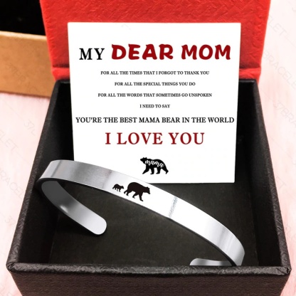To My Mom Mama Bear Cuff Bangle Bracelet  "I Love You"-Jessemade AU