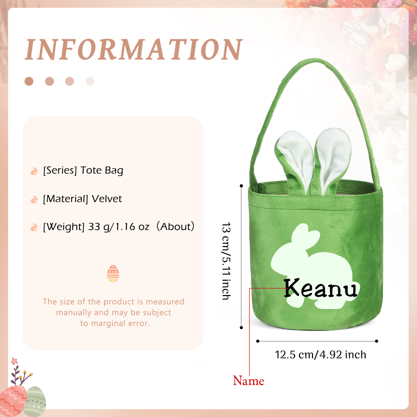 Personalised Bunny Tote Bag Customised with Name Bunny Basket Bucket Bag Easter Gifts-Jessemade AU