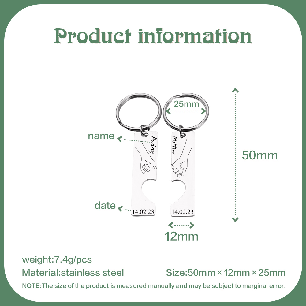 Personalised Couple Pinky Promise Keychain Set Customised Names & Date Matching Couple Keyring Valentine's Day Gifts For Couples-Jessemade AU