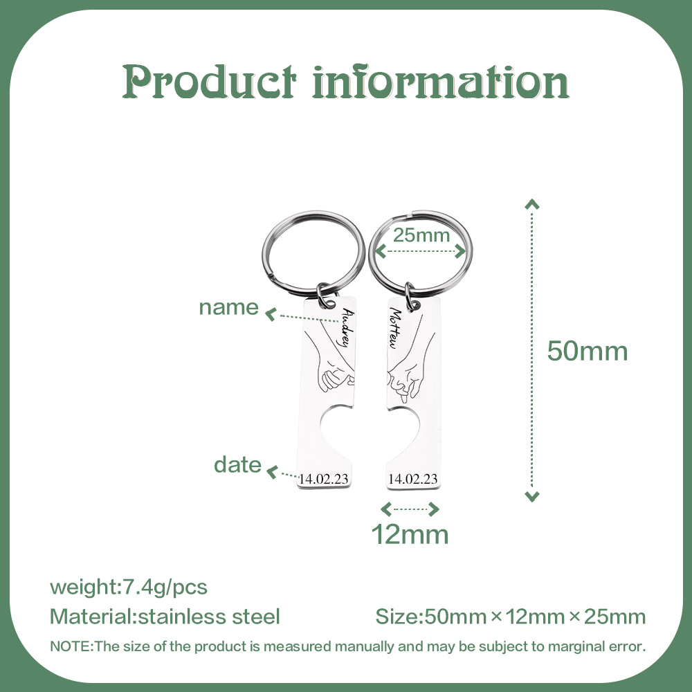 Personalised Couple Pinky Promise Keychain Set Customised Names & Date Matching Couple Keyring Valentine's Day Gifts For Couples-Jessemade AU