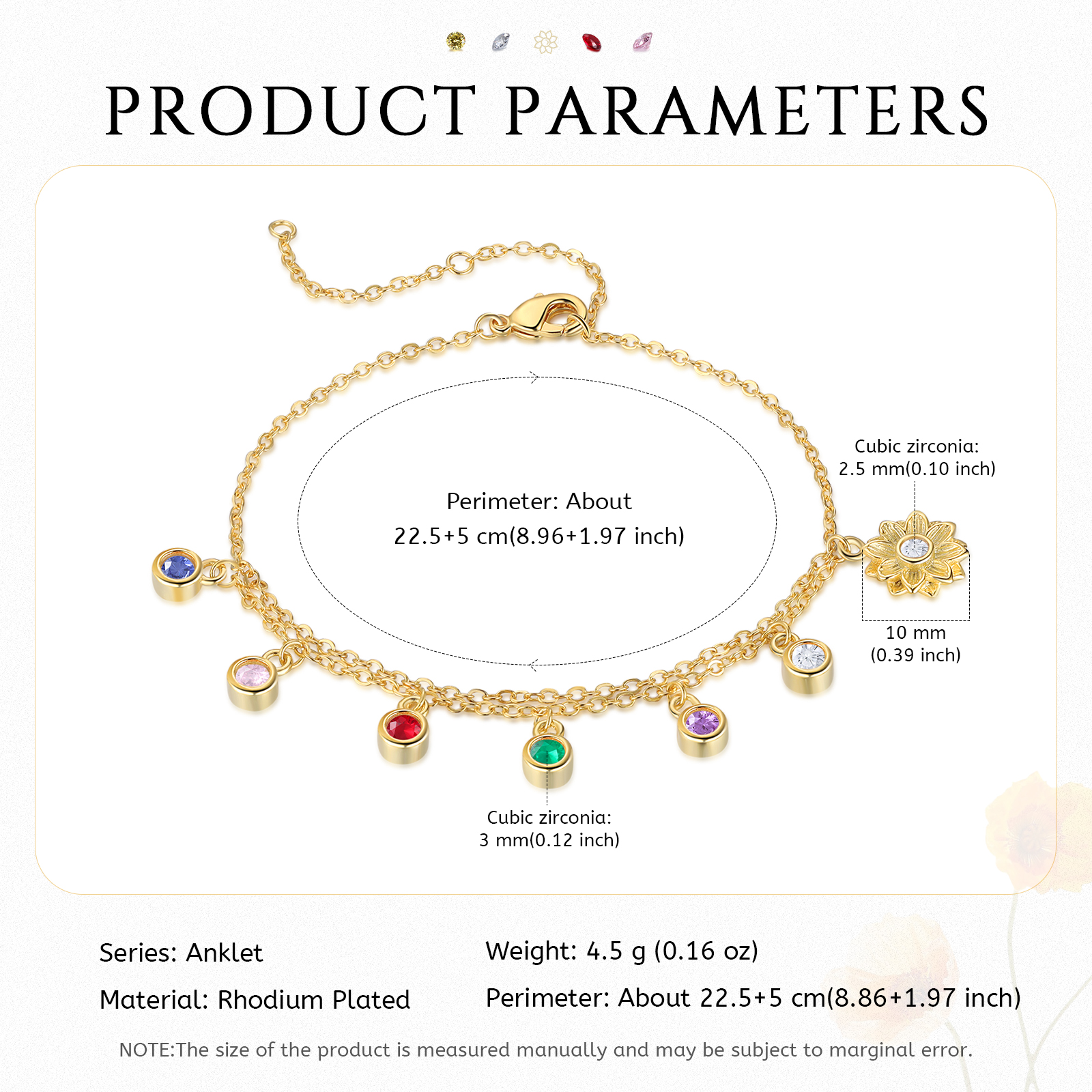 Personalised Women's Anklet Custom 5 Birthstones Anklet Gold Adjustable Anklet Birthday Gift for Her-Jessemade AU