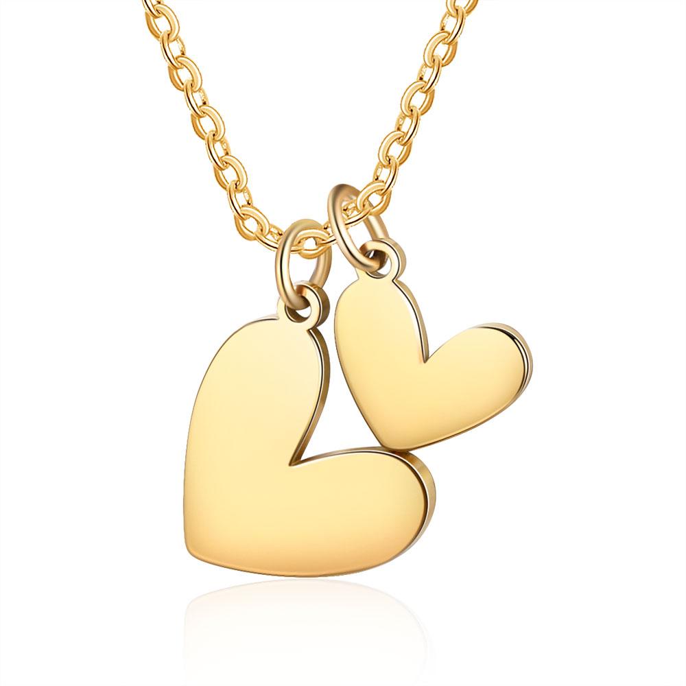Two Heart Pendant Necklace Engraved Name with Heart Charms Gifts for Her-Jessemade AU