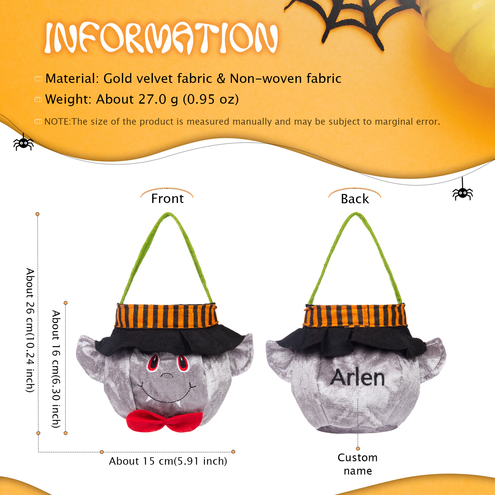 Personalised Halloween Tote Bags with Name Halloween Trick or Treat Candy Bags for Kids-Jessemade AU