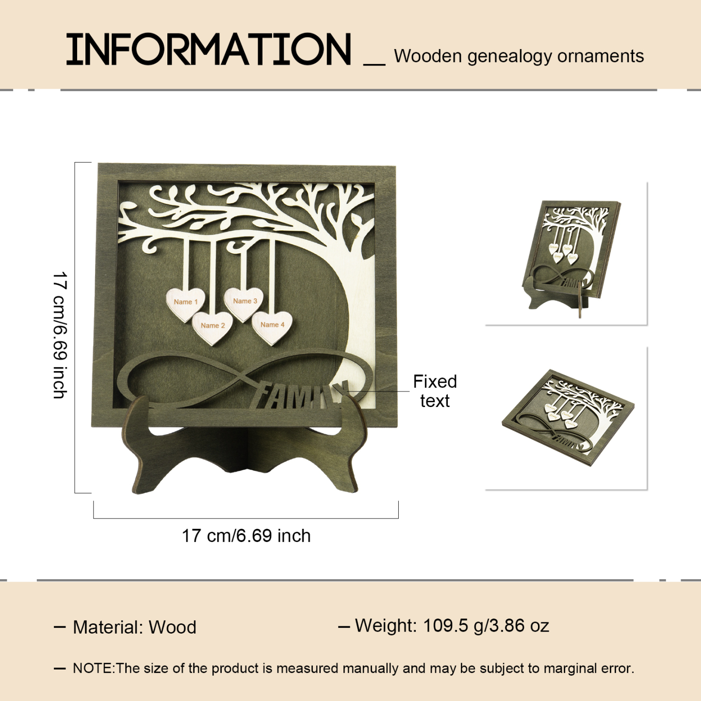 Custom Family Tree Sign with 4 Names Wooden Keepsake Gifts-Jessemade AU