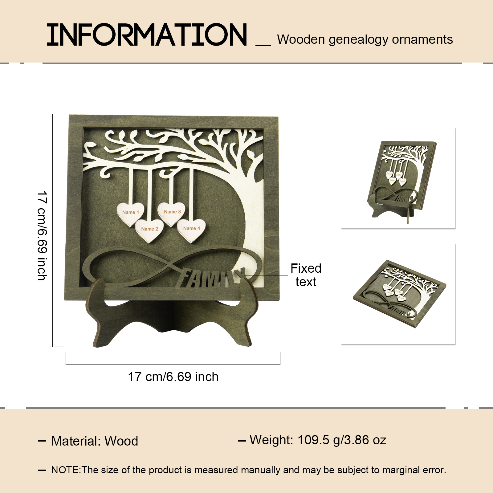 Custom Family Tree Sign with 4 Names Wooden Keepsake Gifts-Jessemade AU