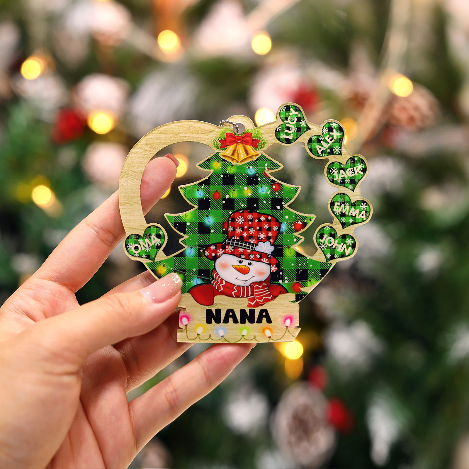 6 Names - Personalised Heart Christmas Tree Ornament Customised Name & Text Acrylic Snowman Hanging Ornaments Gift for Family-Jessemade AU