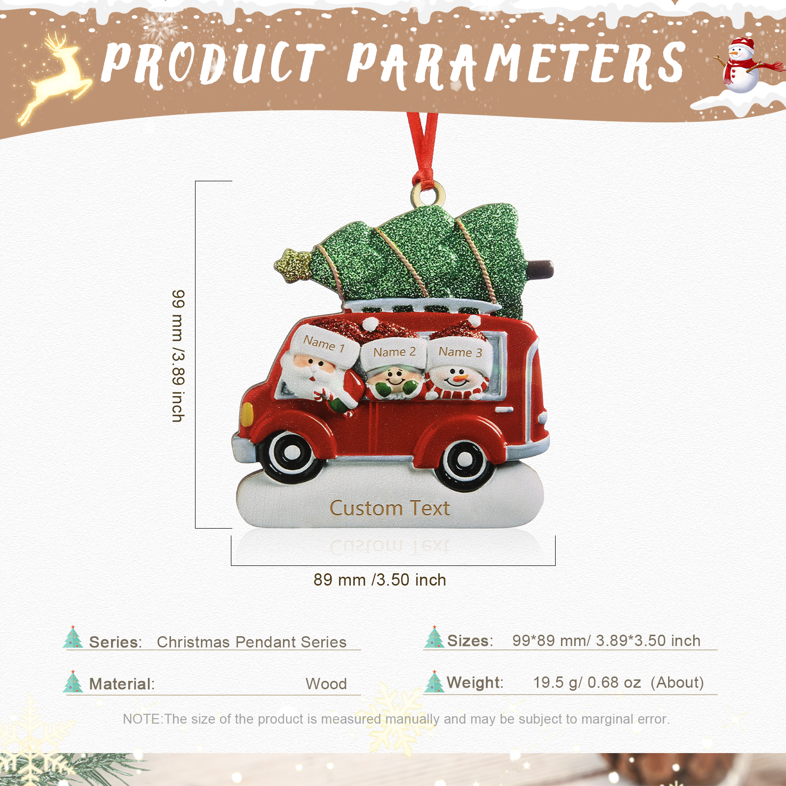 3 Names - Personalised Christmas Snowman Ornament Customised Names & Text Wooden Car Hanging Ornaments Christmas Gift for Family-Jessemade AU