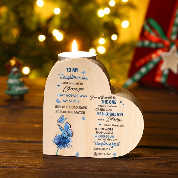 To My Daughter-in-law-Wooden Heart Candle Holder Butterfly Candlesticks "You still would be the one"-Jessemade AU