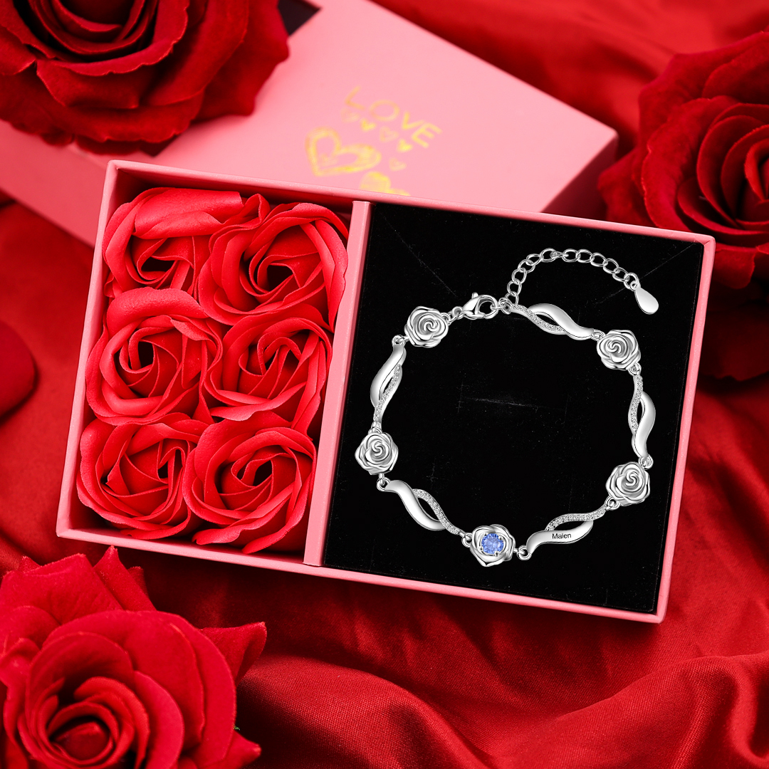 1 Name - Personalised Rose Bracelet Custom Name & Birthstone Adjustable Bracelet Gifts for Her-Jessemade AU