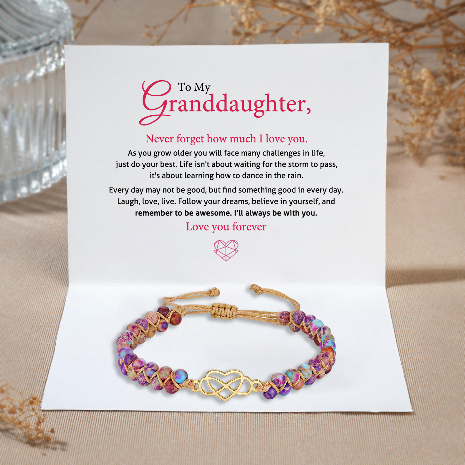 To My Granddaughter Infinity Heart Bracelet with Message Card Adjustable Bracelet Gift for Her - Never Forget How Much I Love You-Jessemade AU