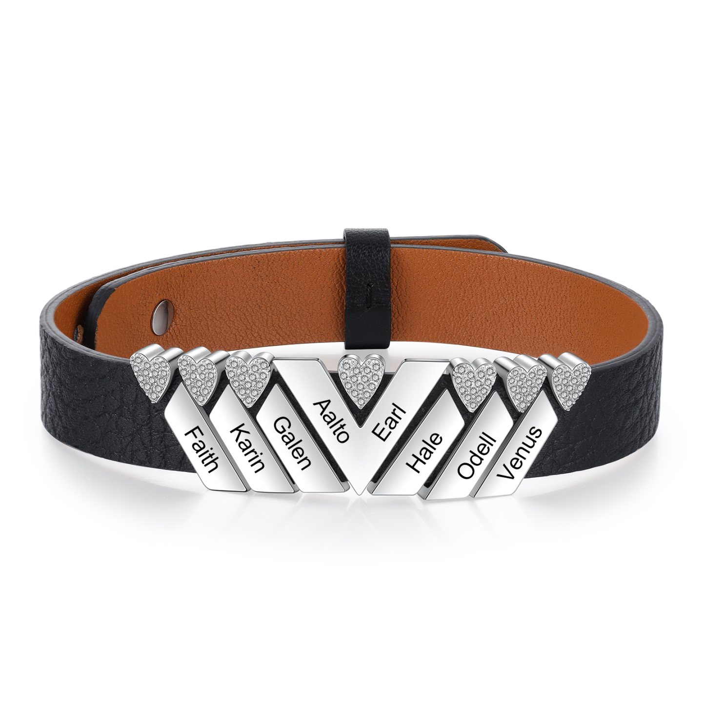 Personalised Leather Bracelet with Beads Engraved 8 Names Bangle for Him-Jessemade AU