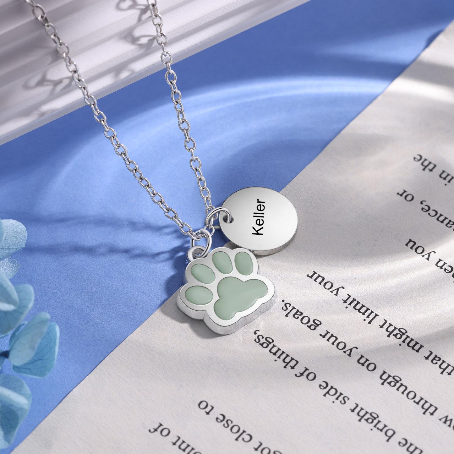 Personalised Dog Paw Pendant Necklace Customised Name Fluorescent Necklace Creative Gift for Her/Him-Jessemade AU