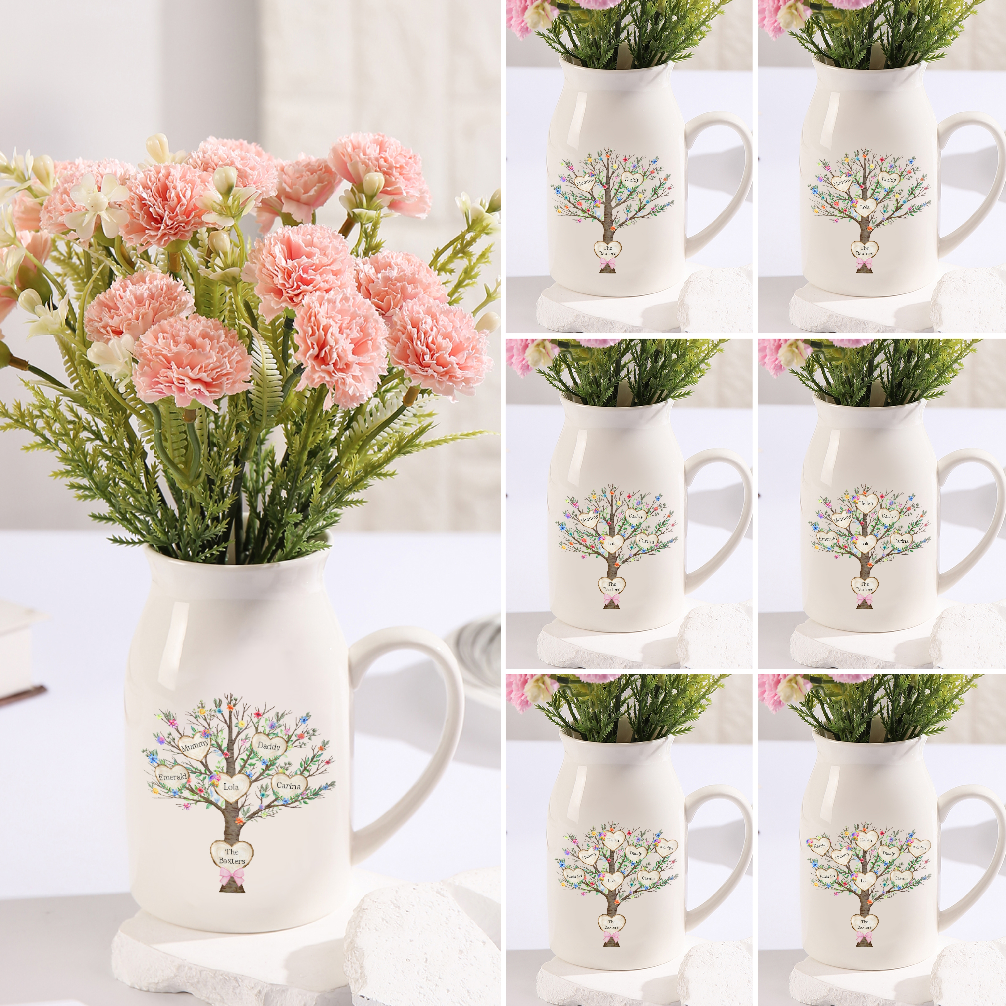 Personalised Ceramic Flower Vase Custom 2–8 Names & 1 Text Family Tree Vase Gift for Mother/Grandma-Jessemade AU