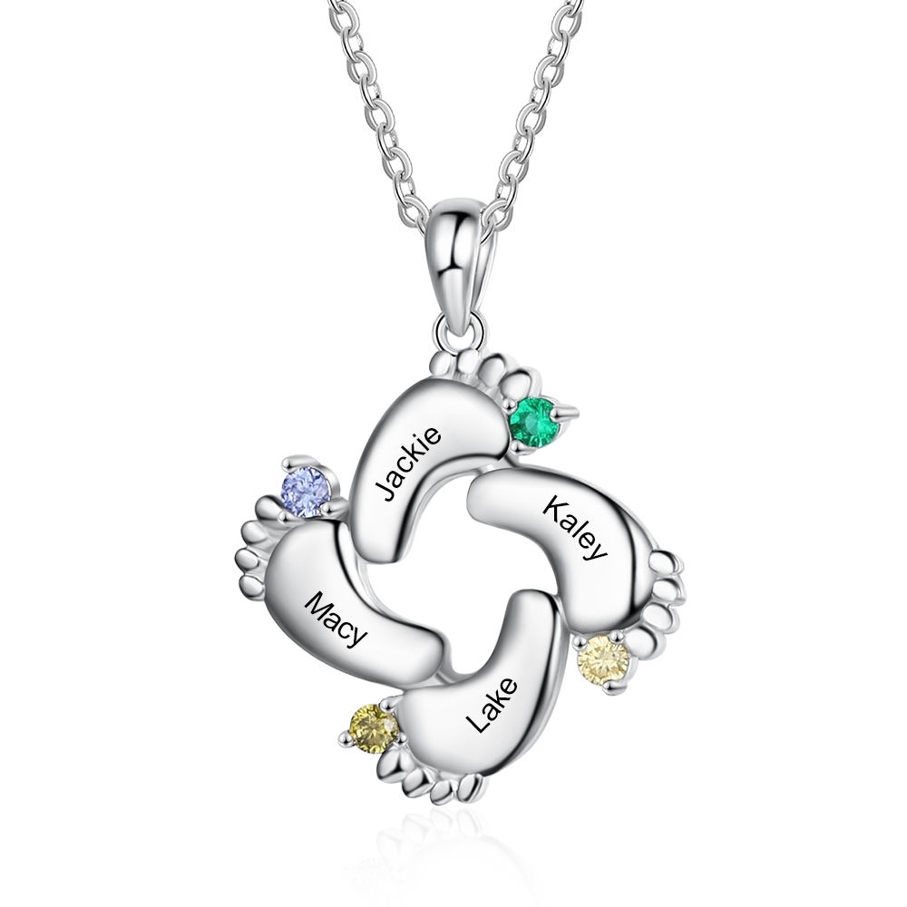 Personalised Baby Foot Bracelet With 4 Birthstones Engraved Names Gift For Mother