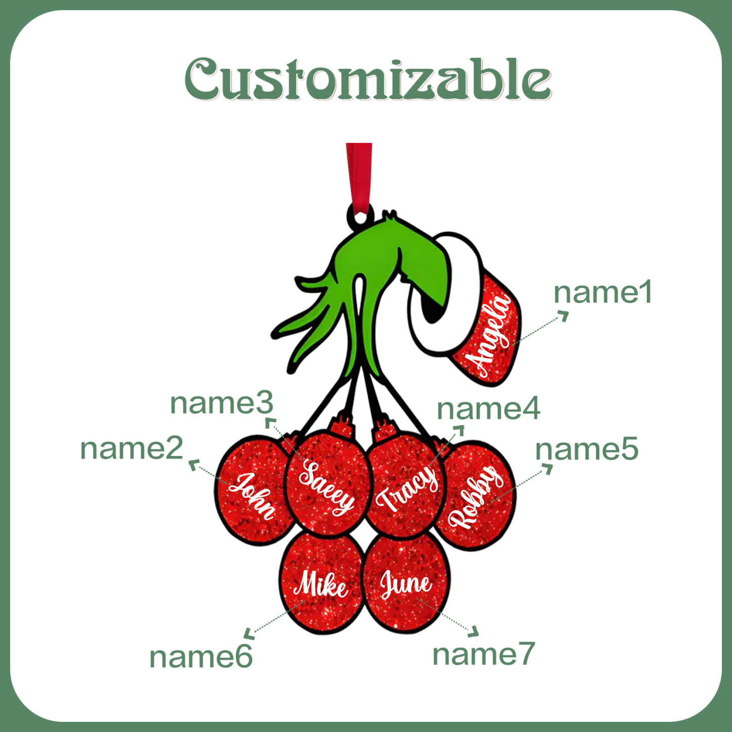 7 Names - Personalised Wooden Christmas Ornaments Customised Name Grinch Christmas Ornament Gifts for Family Friends-Jessemade AU