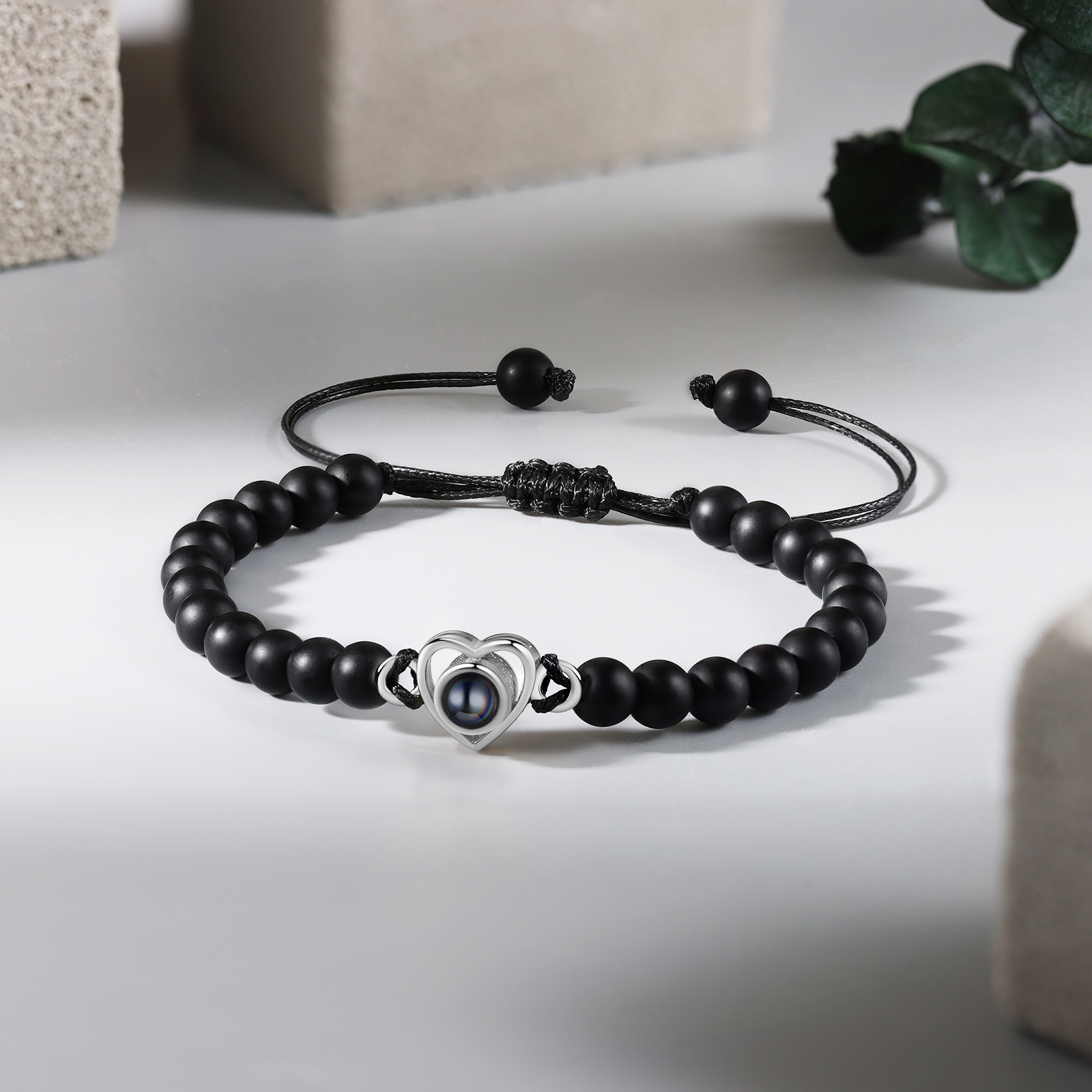 Personalised Projection Beaded Bracelet Customised Photo Bracelet Black Adjustable Bracelet Personalised Gift for Couples-Jessemade AU