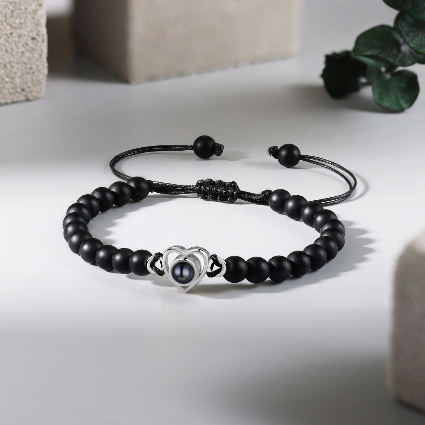 Personalised Projection Beaded Bracelet Customised Photo Bracelet Black Adjustable Bracelet Personalised Gift for Couples-Jessemade AU