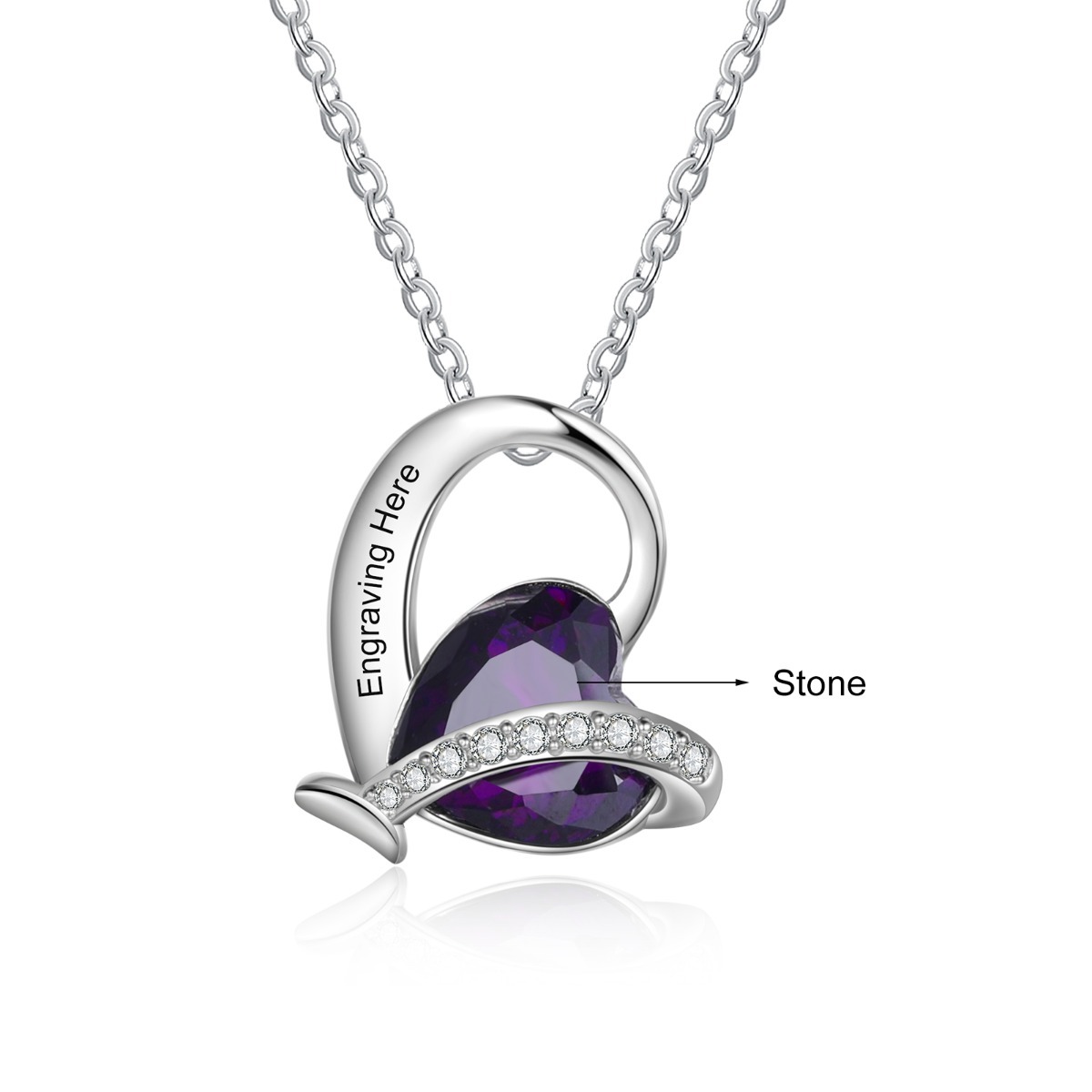 Personalised Heart Necklace with Birthstone Engraved Name Gifts for Her-Jessemade AU