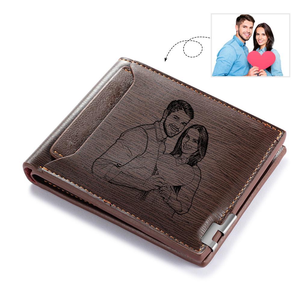 Men Wallet Personalised Photo Wallet With Engraving Coffee Color-Jessemade AU