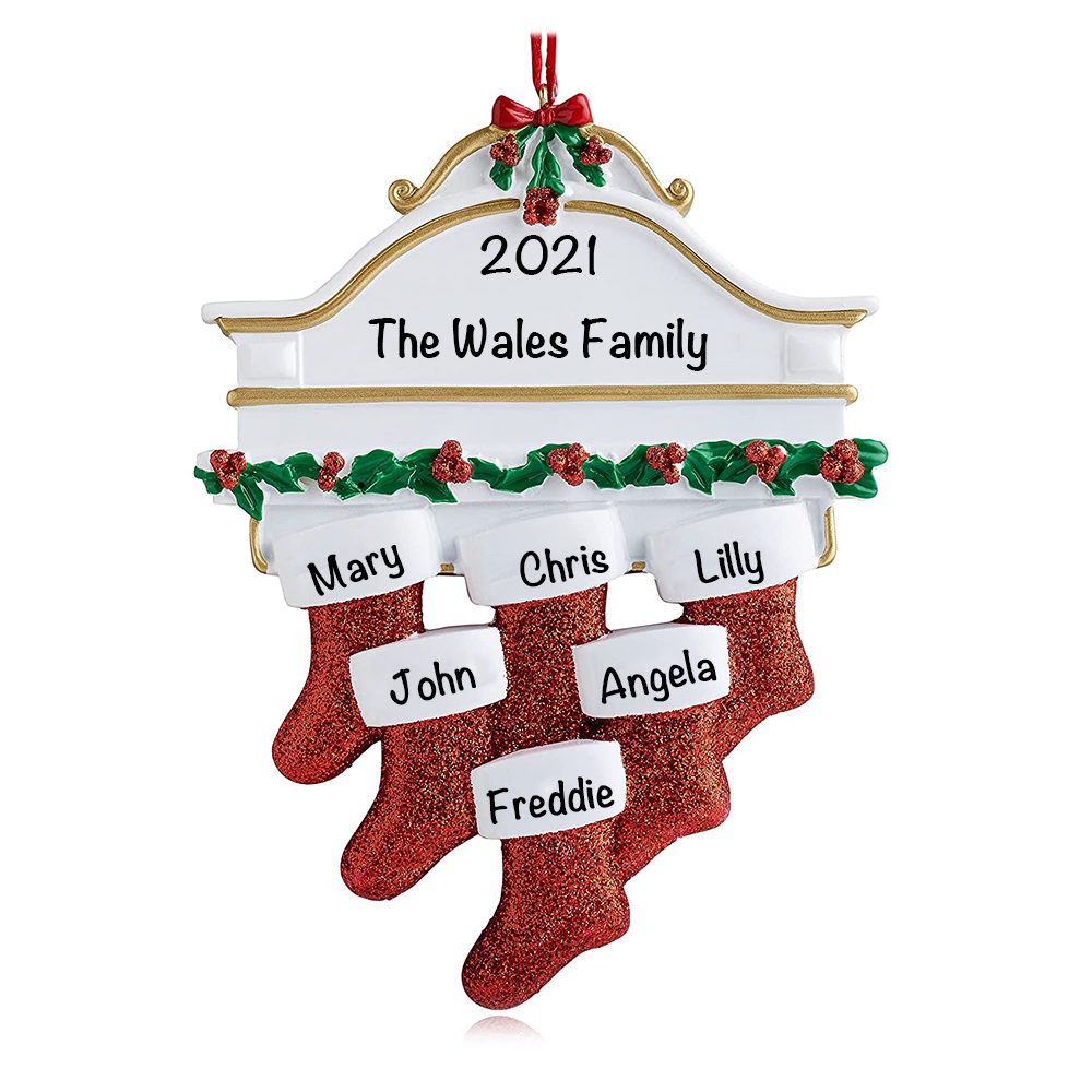 Personalised Red Stockings Ornament Custom 6 Names Gifts for Family-Jessemade AU