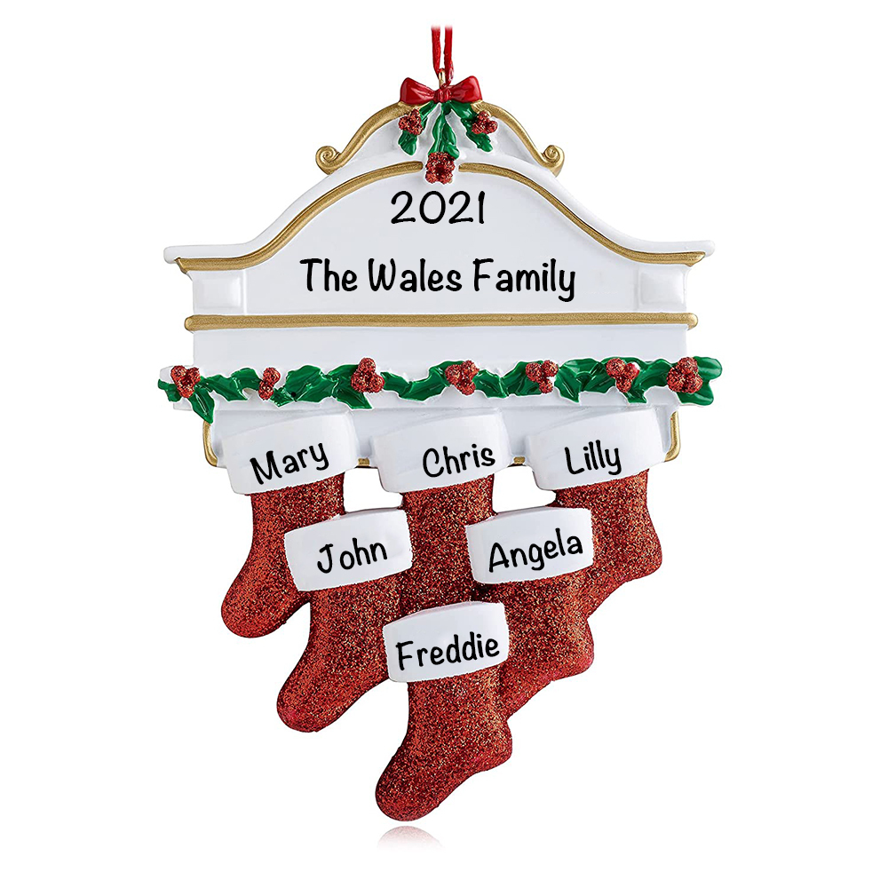 Personalised Red Stockings Ornament Custom 6 Names Gifts for Family-Jessemade AU