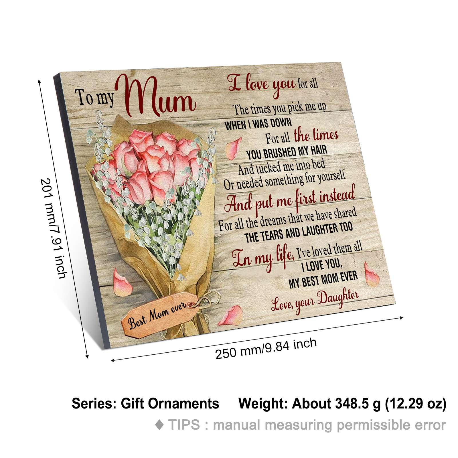 To My Mom/Mum Wooden Plaque Bouquet Home Decoration Mother's Day Gifts - I Love You, My Best Mom Ever-Jessemade AU
