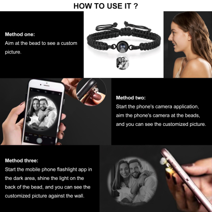 Personalised Projection Bracelet with 1 Photo Handmade Knitted Rope Braided Bracelet Customizable with 4 Special Photo Designs 4 Colour Options Gift for Him & Her
