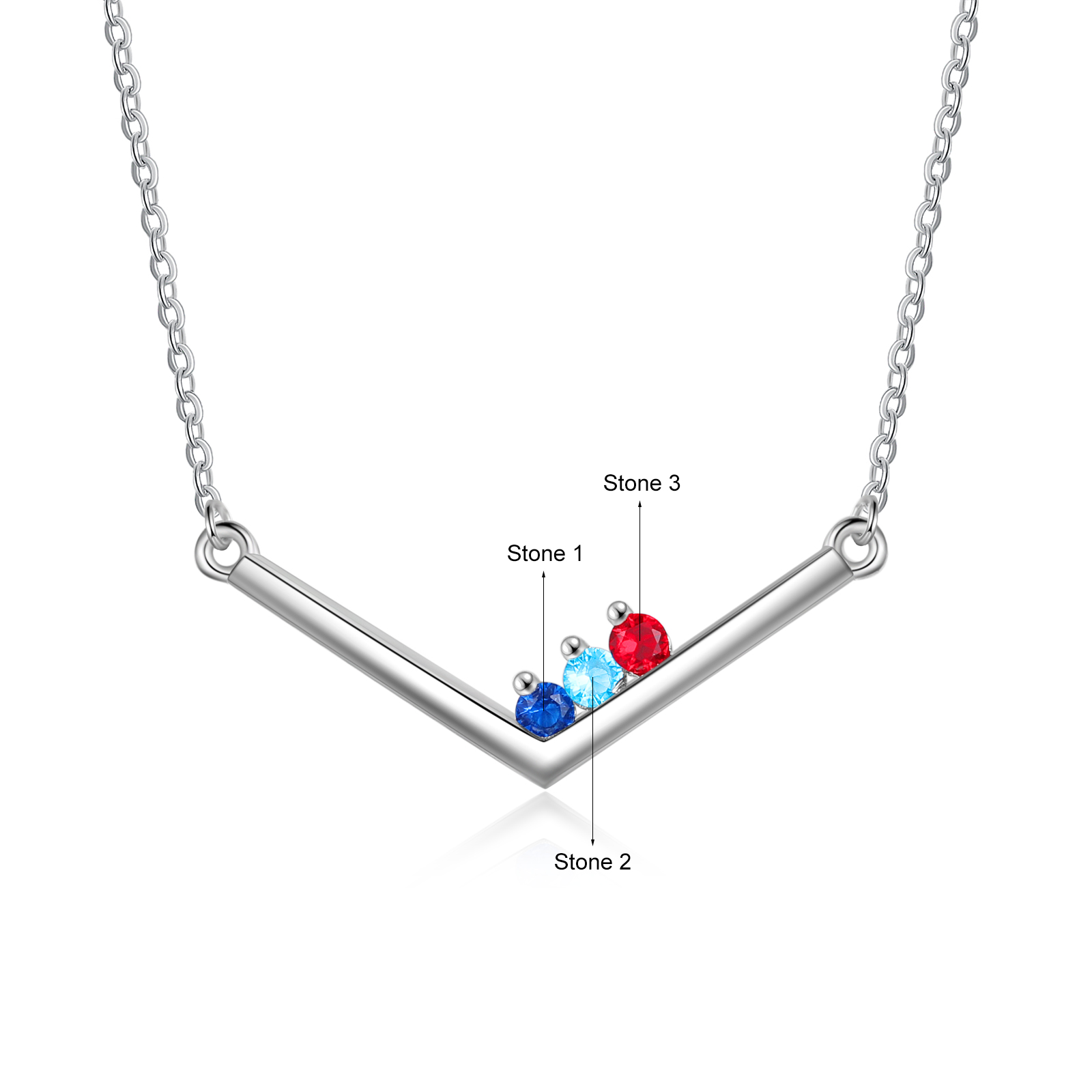 V Shape Necklace with Family Birthstone Personalised 3 Stones Family Necklace For Her-Jessemade AU