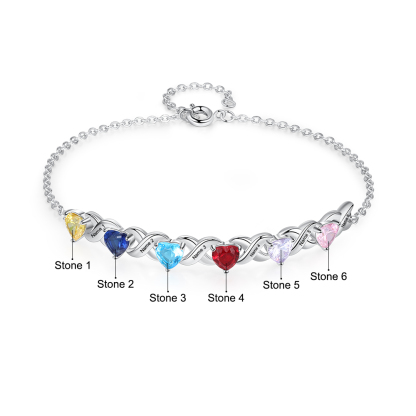 Family Custom Bracelet Heart Personalised with 6 Birthstones Gift Box Set-Jessemade AU