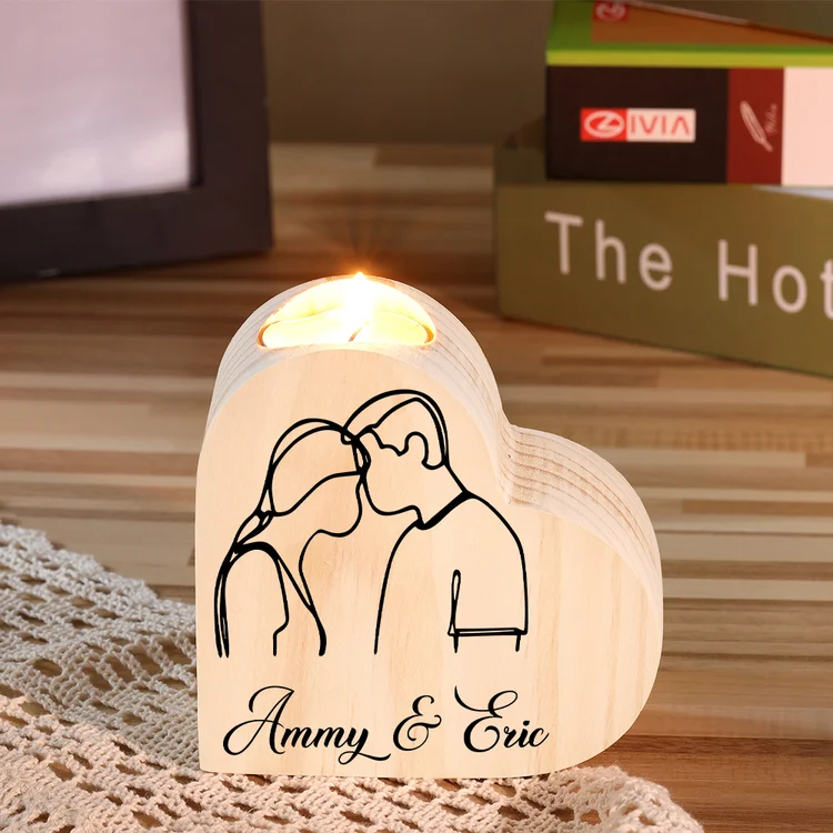 Personalised Couple Heart Candle Holder Engrave Name Wooden Candlesticks Valentines Gift-Jessemade AU