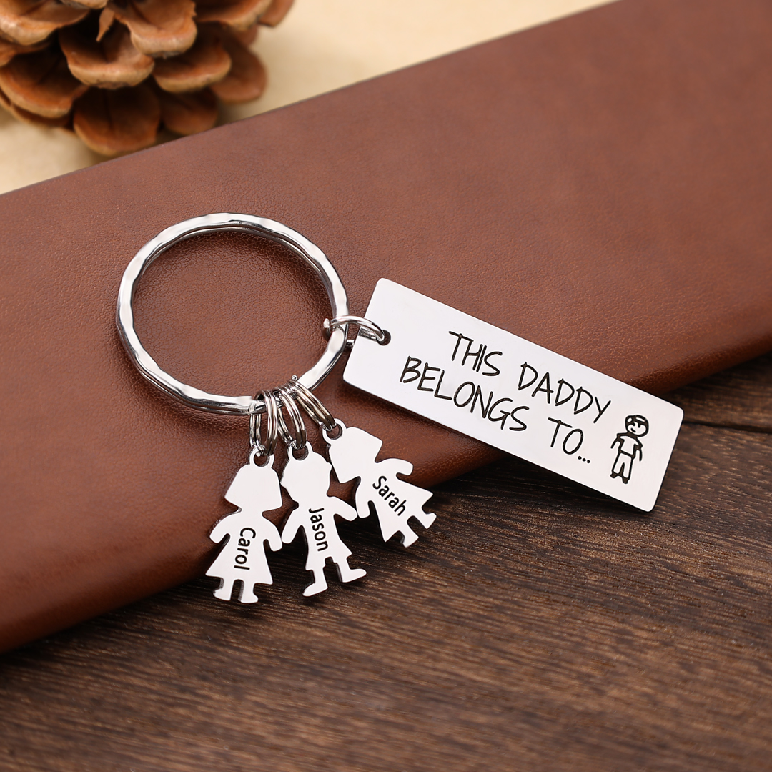Personalised Keychain with 4 Kid Charms Father's Day Gift "This Daddy Belongs To" Custom Family Keyring-Jessemade AU