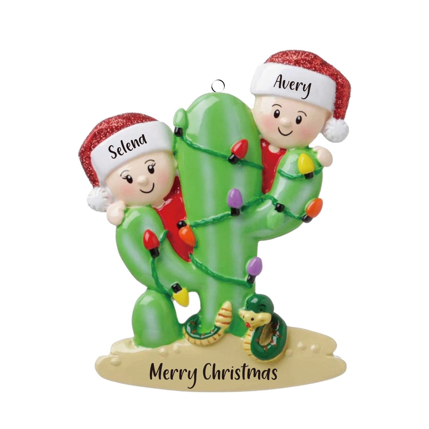 2 Names - Personalised Cactus Ornament Customised Name & Text Christmas Tree Wooden Decor Gift for Family and Friends-Jessemade AU