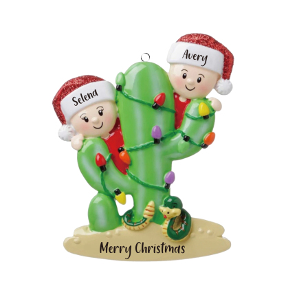2 Names - Personalised Cactus Ornament Customised Name & Text Christmas Tree Wooden Decor Gift for Family and Friends-Jessemade AU