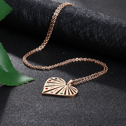 Personalised Heart Necklace With 6 Birthstones Engraved Names Gift For Her-Jessemade AU