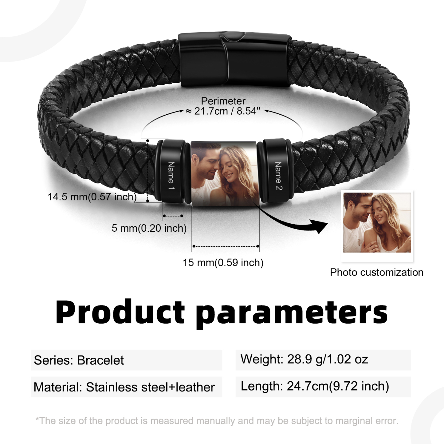 2 Names - Personalised Men's Leather Bracelet Custom Photo Braided Bracelet Gift for Him-Jessemade AU