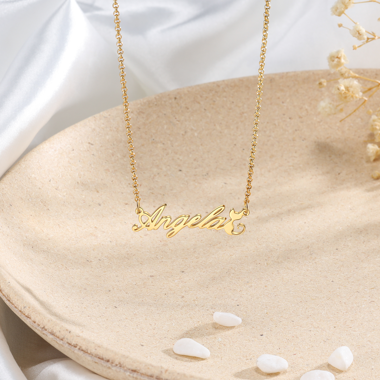 Personalised Cat Necklace Custom 1 Name Necklace Gift For Women-Jessemade AU